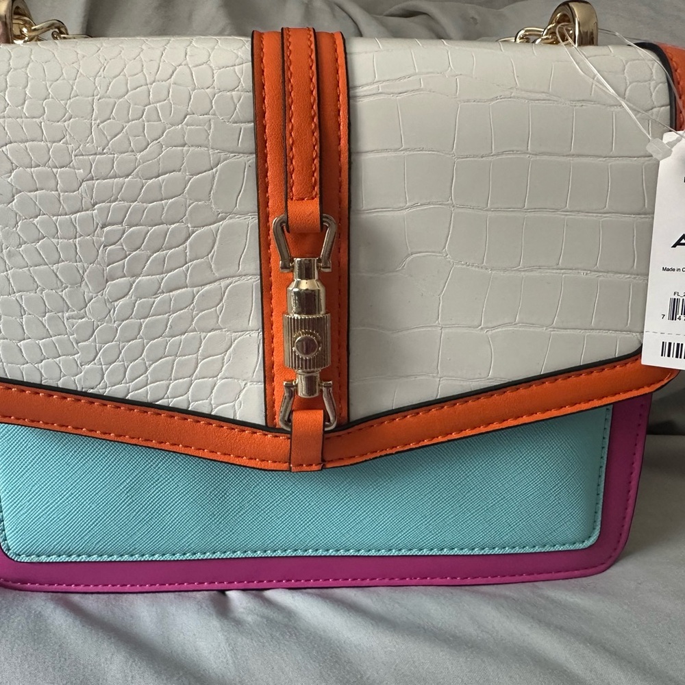Aldo White and Orange Crossbody Bag with Structured Design
